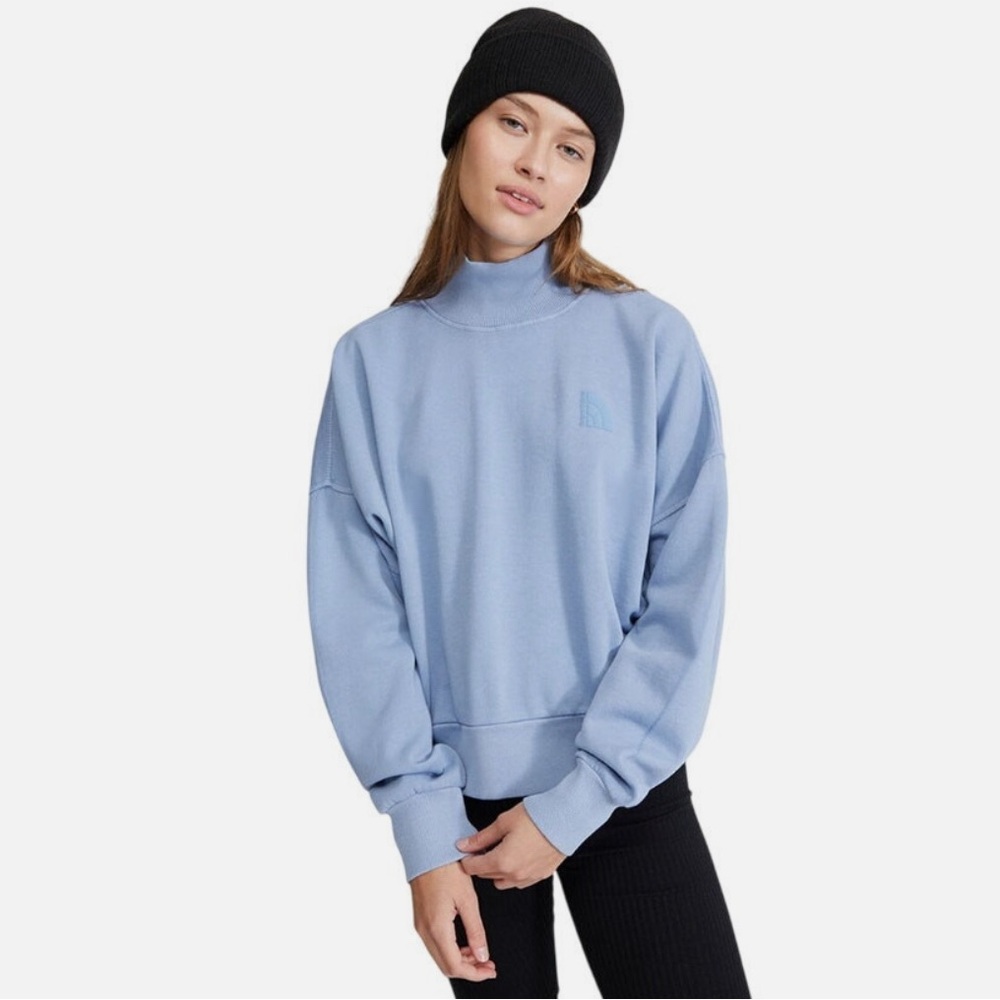 North Face Blue Garment Dyed Mock Neck Sweatshirt